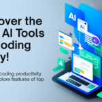 Promotional graphic highlighting the best AI tools for coding, featuring a laptop with code interfaces and AI icons
