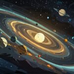 Stylized solar system with orbiting planets, symbolizing the cosmic influence on Gemini personality and zodiac traits.